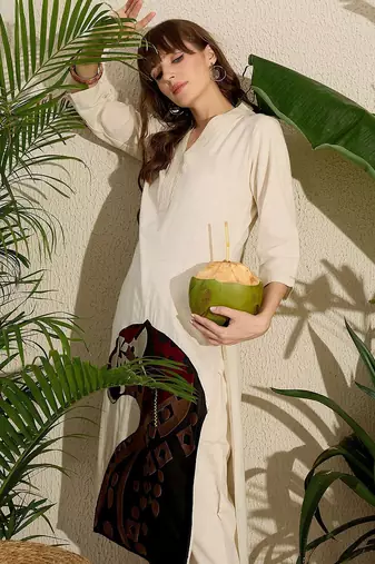 Animal Embroidered Thread Work Pure Cotton Kurta with Palazzos