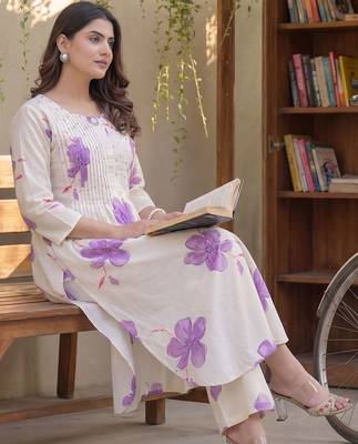 Women Floral Printed Regular Pure Cotton Kurta with Palazzos 3