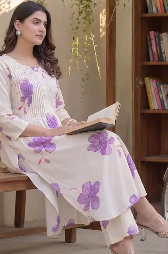 Women Floral Printed Regular Pure Cotton Kurta with Palazzos