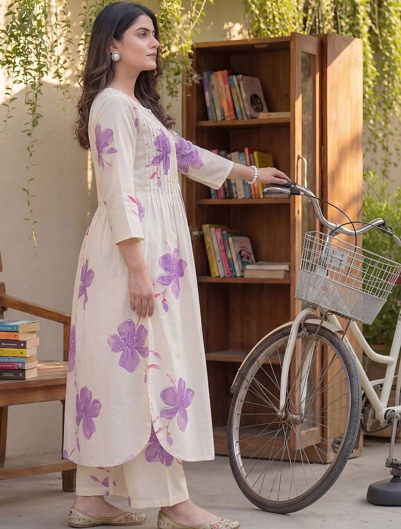 Women Floral Printed Regular Pure Cotton Kurta with Palazzos
