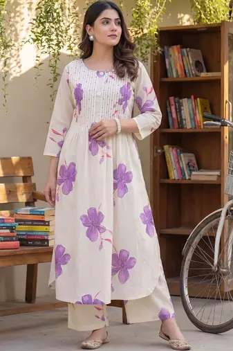 Women Floral Printed Regular Pure Cotton Kurta with Palazzos