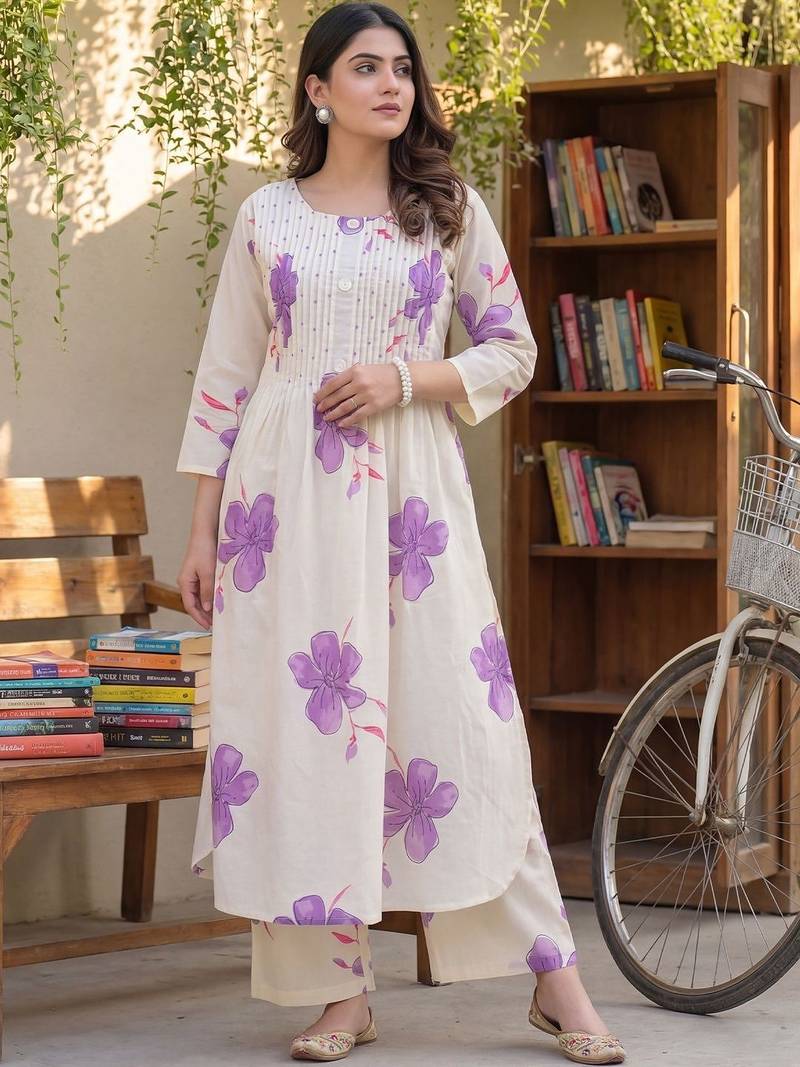 Women Floral Printed Regular Pure Cotton Kurta with Palazzos