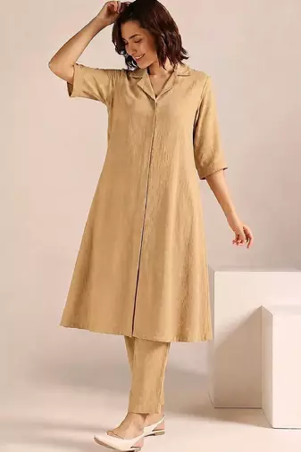 Women Regular Silk Crepe Kurta with Trousers