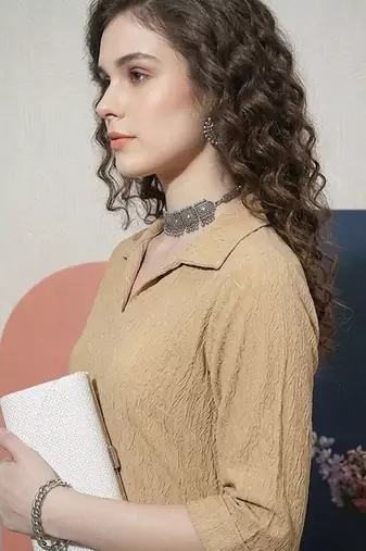 Women Regular Silk Crepe Kurta with Trousers