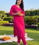 Women Floral Embroidered Regular Pure Cotton Kurta with Trousers