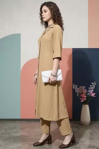 Women Regular Silk Crepe Kurta with Trousers