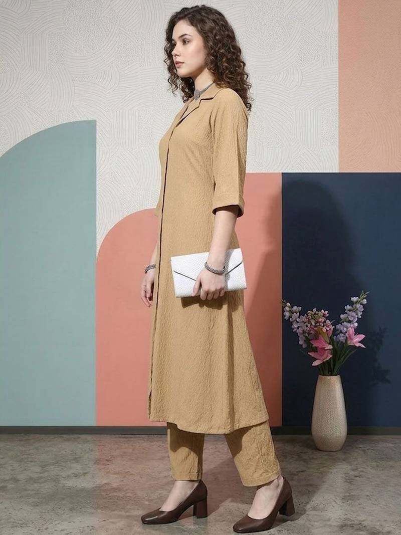 Women Regular Silk Crepe Kurta with Trousers