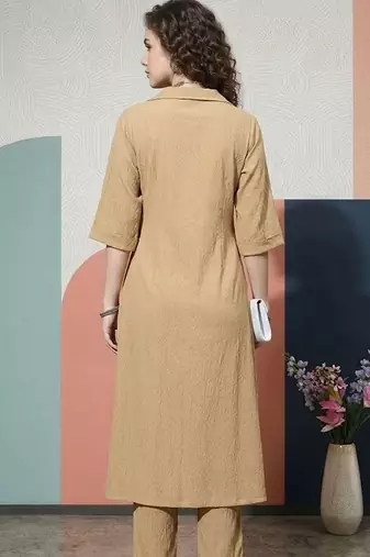 Women Regular Silk Crepe Kurta with Trousers