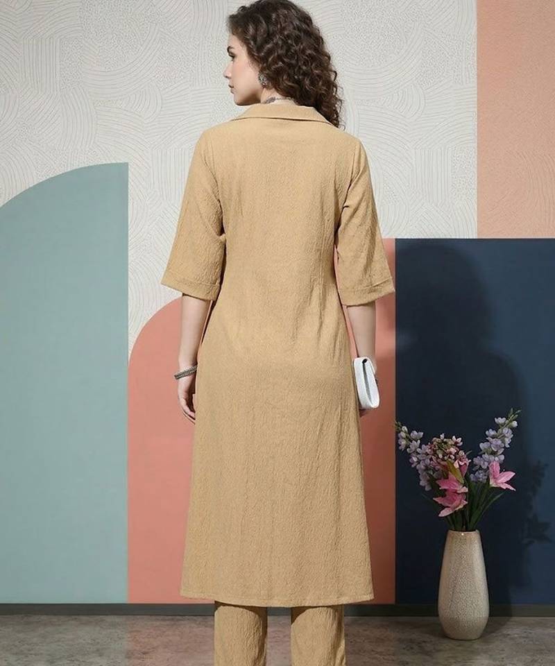 Women Regular Silk Crepe Kurta with Trousers