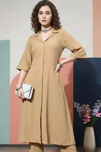 Women Regular Silk Crepe Kurta with Trousers