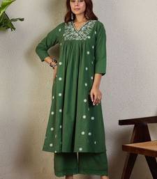 Ethnic Motifs Embroidered V-Neck Thread Work A-Line Kurta With Palazzos