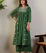 Ethnic Motifs Embroidered V-Neck Thread Work A-Line Kurta With Palazzos