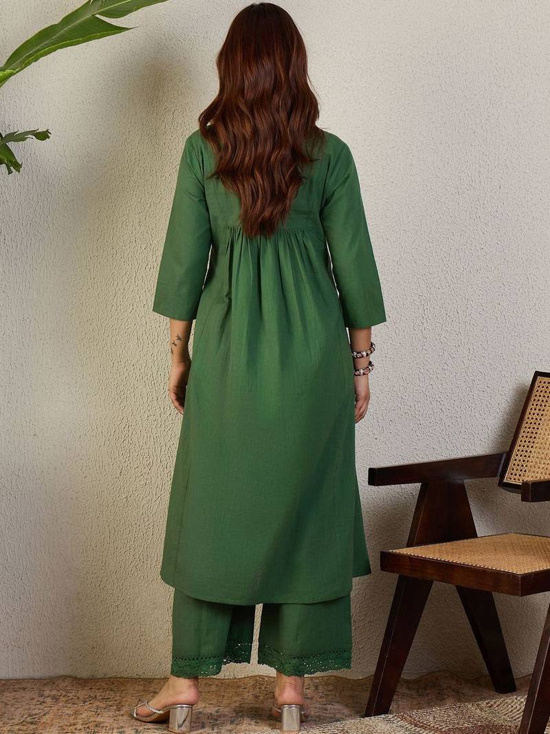 Ethnic Motifs Embroidered V-Neck Thread Work A-Line Kurta With Palazzos