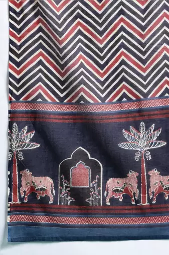 Printed Panelled Sequinned Pure Cotton Kurta With Trousers & Dupatta