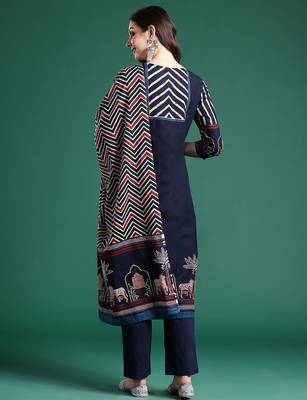 Printed Panelled Sequinned Pure Cotton Kurta With Trousers & Dupatta 6