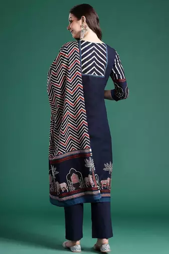 Printed Panelled Sequinned Pure Cotton Kurta With Trousers & Dupatta