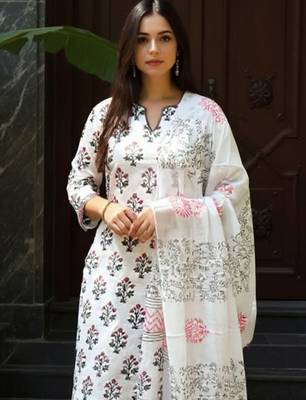 Women Ethnic Motifs Printed Regular Pure Cotton Kurta & Trousers With Dupatta 2