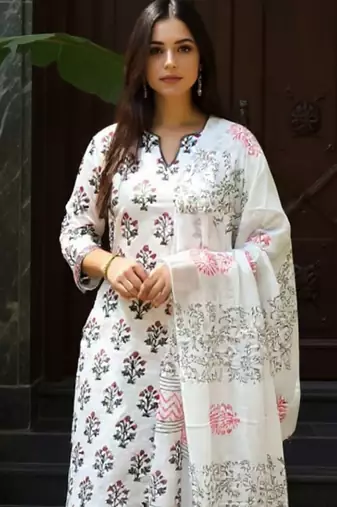 Women Ethnic Motifs Printed Regular Pure Cotton Kurta & Trousers With Dupatta