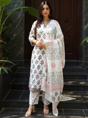Women Ethnic Motifs Printed Regular Pure Cotton Kurta & Trousers With Dupatta 1