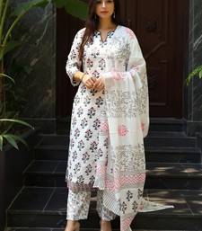 Women Ethnic Motifs Printed Regular Pure Cotton Kurta & Trousers With Dupatta