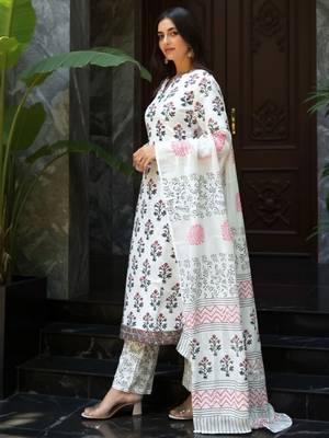 Women Ethnic Motifs Printed Regular Pure Cotton Kurta & Trousers With Dupatta 3