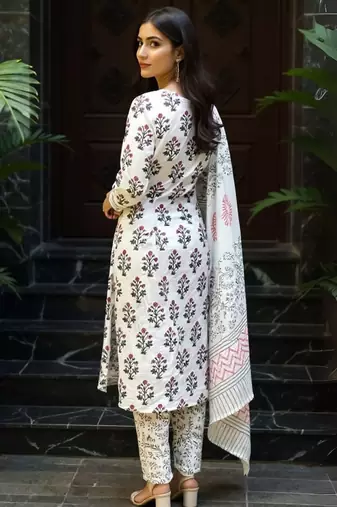 Women Ethnic Motifs Printed Regular Pure Cotton Kurta & Trousers With Dupatta