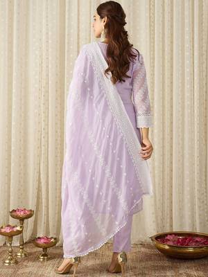 Women Ethnic Motifs Embroidered Regular Chikankari Pure Cotton Kurta with Trousers & With Dupatta 5