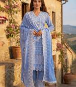 Women Ethnic Motifs Embroidered Regular Thread Work Pure Cotton Kurta with Palazzos & With Dupatta