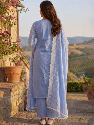 Women Ethnic Motifs Embroidered Regular Thread Work Pure Cotton Kurta with Palazzos & With Dupatta 5