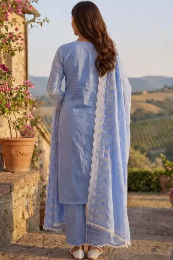 Women Ethnic Motifs Embroidered Regular Thread Work Pure Cotton Kurta with Palazzos & With Dupatta