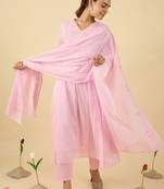 Women Floral Embroidered Pleated Thread Work Pure Cotton Kurta Set