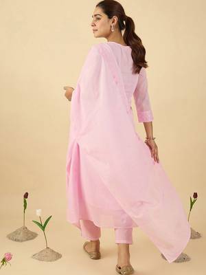 Women Floral Embroidered Pleated Thread Work Pure Cotton Kurta Set 4