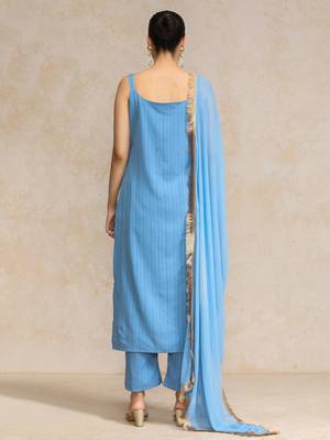Women Yoke Design Regular Silk Crepe Kurta with Trousers & With Dupatta 5