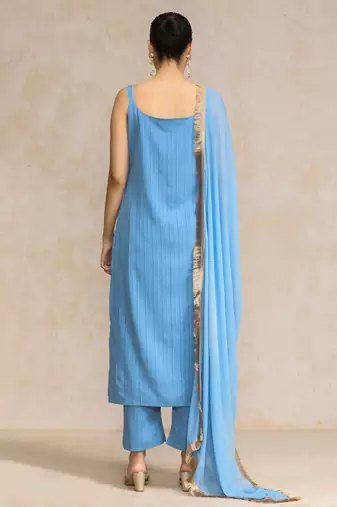 Women Yoke Design Regular Silk Crepe Kurta with Trousers & With Dupatta