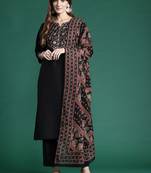 Floral Yoke Design Thread Work Kurta With Trousers & Dupatta