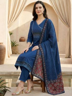 Women Ethnic Motifs Printed Regular Pure Cotton Kurta with Trousers & With Dupatta 1