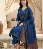 Women Ethnic Motifs Printed Regular Pure Cotton Kurta with Trousers & With Dupatta