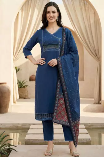 Women Ethnic Motifs Printed Regular Pure Cotton Kurta with Trousers & With Dupatta