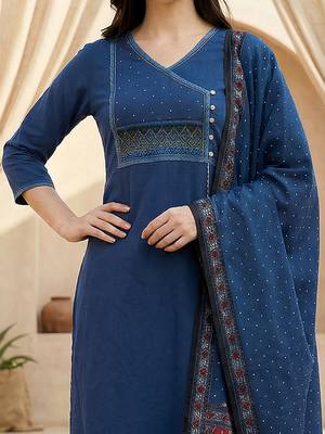 Women Ethnic Motifs Printed Regular Pure Cotton Kurta with Trousers & With Dupatta 3