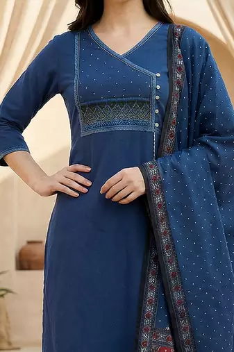 Women Ethnic Motifs Printed Regular Pure Cotton Kurta with Trousers & With Dupatta