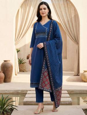 Women Ethnic Motifs Printed Regular Pure Cotton Kurta with Trousers & With Dupatta 4