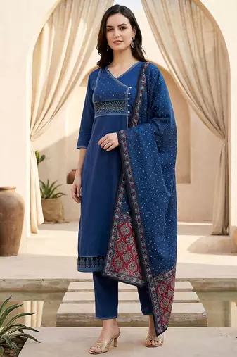 Women Ethnic Motifs Printed Regular Pure Cotton Kurta with Trousers & With Dupatta