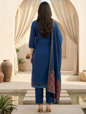 Women Ethnic Motifs Printed Regular Pure Cotton Kurta with Trousers & With Dupatta 5