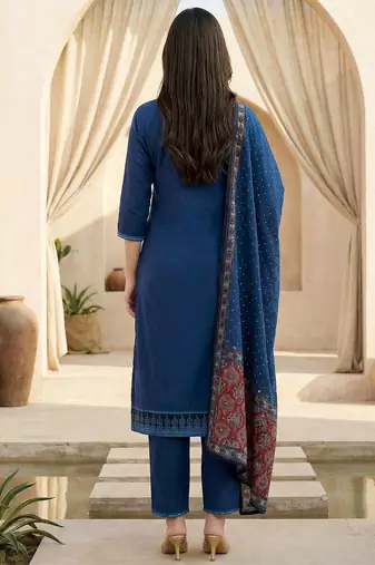 Women Ethnic Motifs Printed Regular Pure Cotton Kurta with Trousers & With Dupatta