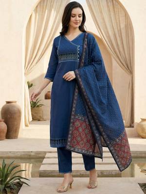 Women Ethnic Motifs Printed Regular Pure Cotton Kurta with Trousers & With Dupatta 6