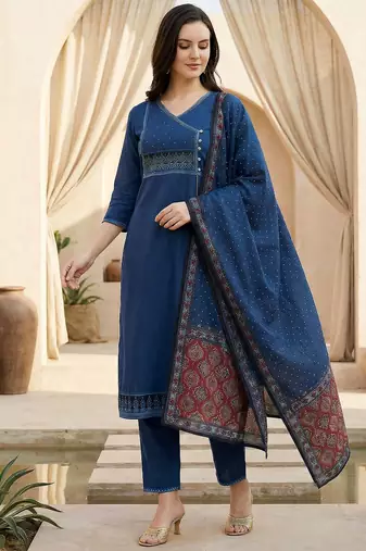 Women Ethnic Motifs Printed Regular Pure Cotton Kurta with Trousers & With Dupatta