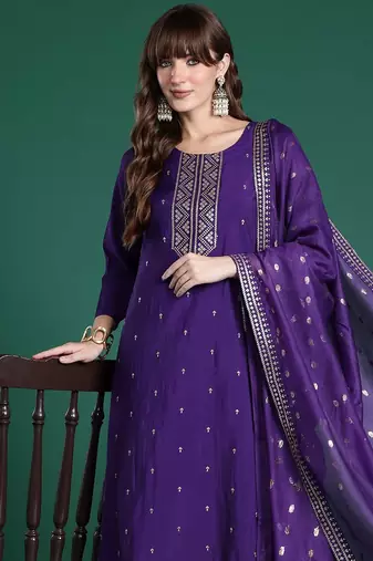 Ethnic Motifs Embroidered Sequinned Kurta with Trousers & Dupatta