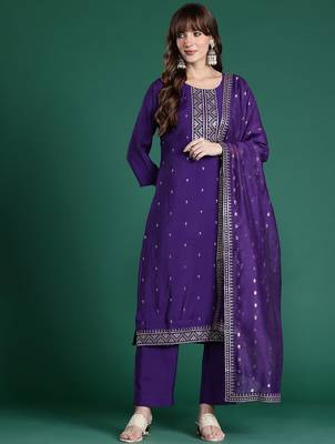 Ethnic Motifs Embroidered Sequinned Kurta with Trousers & Dupatta 1