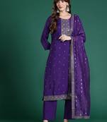 Ethnic Motifs Embroidered Sequinned Kurta with Trousers & Dupatta