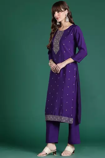 Ethnic Motifs Embroidered Sequinned Kurta with Trousers & Dupatta